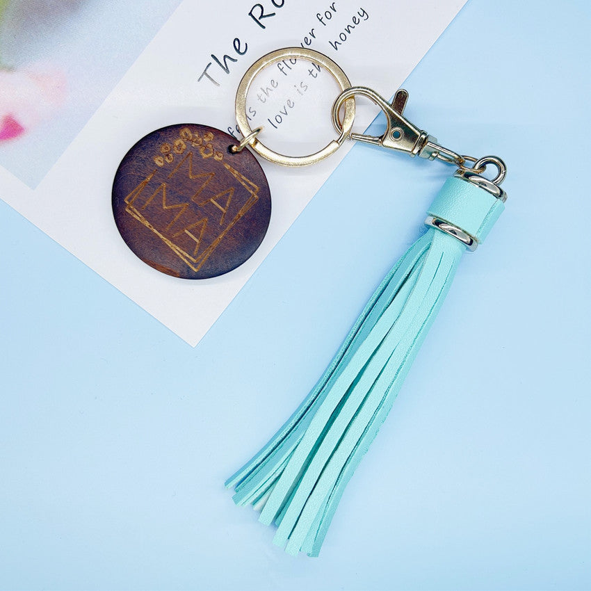Wholesale Wooden MOM Mother's Day Tassel Creative Keychain